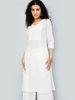 max - Women Embroidered White Straight Kurta