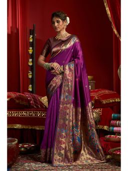 Anjaneya Sarees - Women Purple Kanjeevaram Woven Saree with Unstitched Blouse