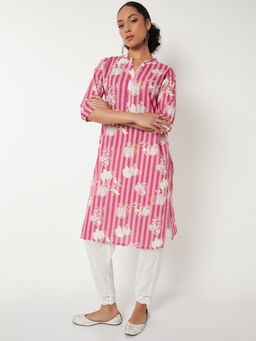 max - Women Printed Pink Straight Kurta