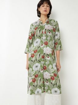 max - Women Floral Print Straight Green Kurta