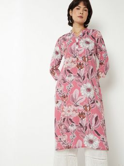 max - Women Floral Print Straight Pink Kurta