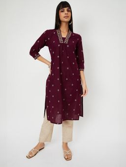 max - Women Purple Printed Straight Kurta