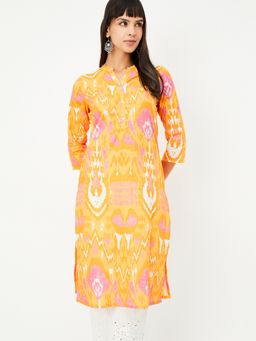 max - Women Yellow Cambric Printed Straight Kurta