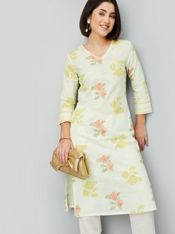 max - Women Off White Cotton Blend Floral Straight Kurta