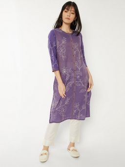 max - Women Purple Cotton Floral Printed Straight Kurta