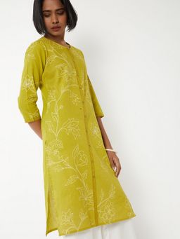 max - Women Green Cotton Floral Printed Straight Kurta