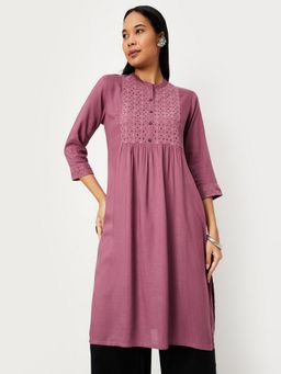 max - Women Pink Rayon Blend Embroidered A-Line Kurta