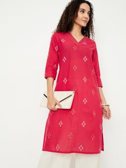 max - Women Pink Cotton Blend Abstract Straight Kurta