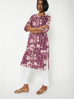 max - Women Purple Cotton Blend Floral Printed Straight Kurta