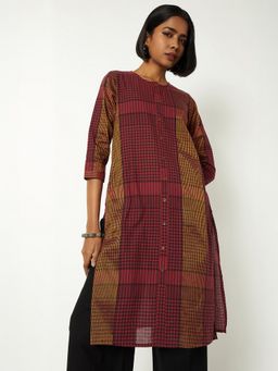 max - Women Pink Cotton Blend Checks Straight Kurta