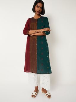 max - Women Green Cotton Blend Abstract Straight Kurta