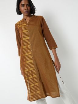 max - Women Brown Cotton Blend Stripes Straight Kurta