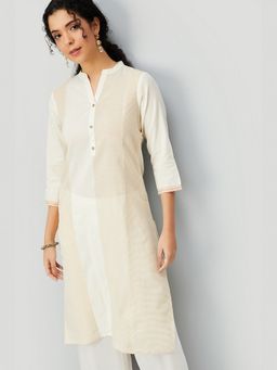 max - Women Off White Pure Cotton Stripes Straight Kurta