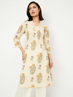 max - Women Yellow Cambric Floral Straight Kurta
