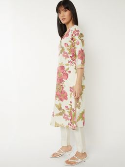 max - Women Green Cotton Blend Floral Printed Straight Kurta
