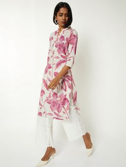 max - Women Off White Cotton Blend Floral Printed Straight Kurta