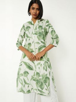 max - Women Green Cotton Blend Floral Printed Straight Kurta