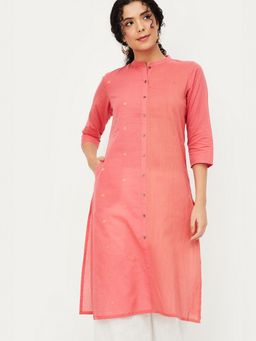 max - Women Coral Cotton Blend Stripes Straight Kurta