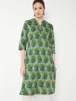 max - Women Green Cambric Floral Printed Straight Kurta