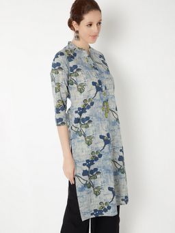 max - Women Blue Cambric Floral Printed Straight Kurta