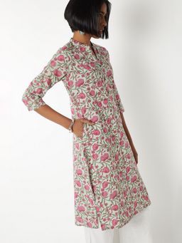 max - Women Pink Cotton Blend Floral Printed Straight Kurta