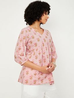 max - Women Pink Cotton Blend Floral A-Line Kurti