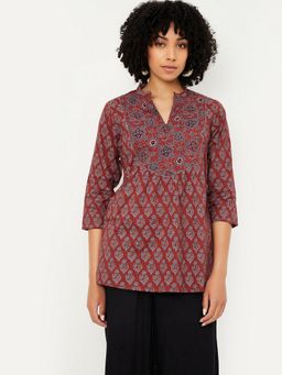 max - Women Maroon Cambric Abstract Straight Kurti