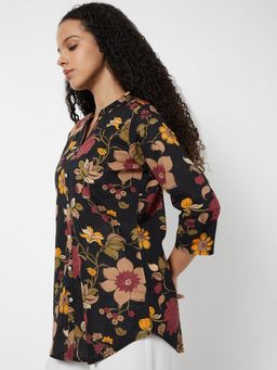 max - Women Black Cambric Floral Printed Straight Kurti