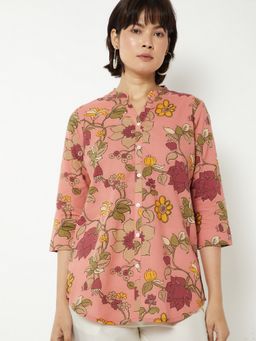 max - Women Rust Cambric Floral Straight Kurti