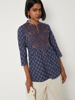 max - Women Indigo Cambric Abstract Straight Kurti