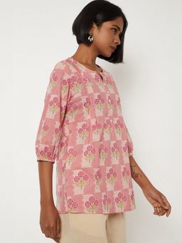max - Women Pink Cotton Blend Floral Printed Straight Kurti
