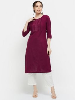 max - Women Magenta Cotton Blend Textured Straight Kurta