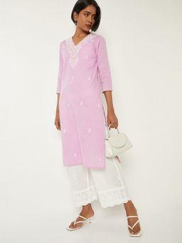 max - Women Embroidered Straight Purple Kurta