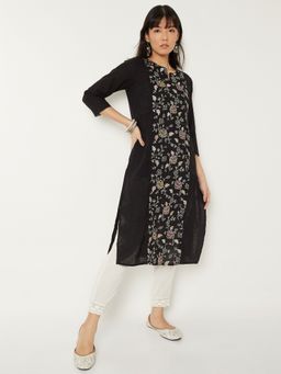 max - Women Black Cotton Blend Embroidered Kurta and Pant