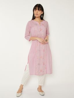 max - Women Pink Cotton Blend Embroidered Kurta and Pant
