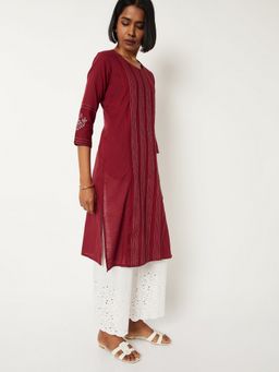 max - Women Pintuck Straight Red Kurta