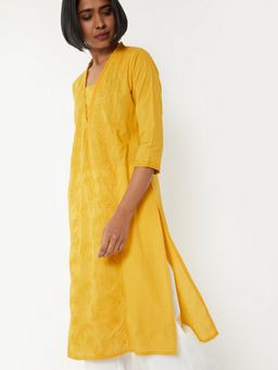 max - Women Yellow Embroidered Straight Kurta