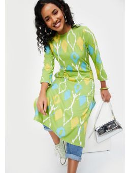 max - Women Green Rayon Abstract Straight Kurta