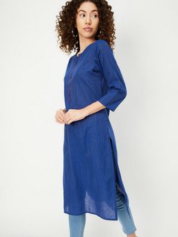 max - Women Blue Cotton Blend Stripes Straight Kurta