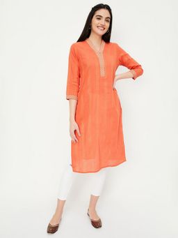 max - Women Orange Pure Cotton Stripes Straight Kurta