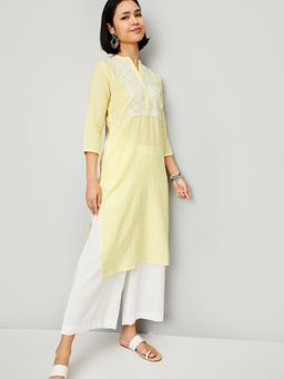 max - Women Lace Detail Yellow Straight Kurta