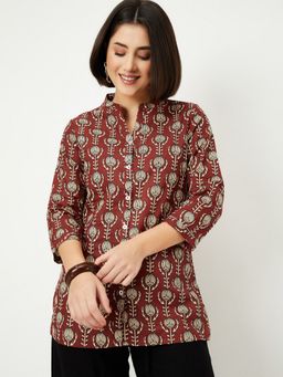 max - Women Rust Cambric Abstract Straight Kurti
