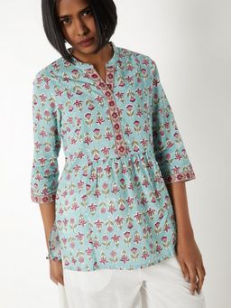 max - Women Floral Print Blue Short Kurti