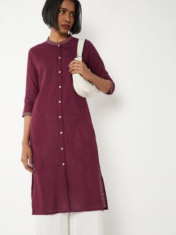 max - Women Pintuck Straight Burgundy Kurta