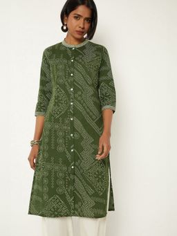 max - Women Printed Green Straight Kurta