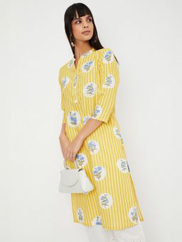 max - Women Striped Yellow Straight Kurta