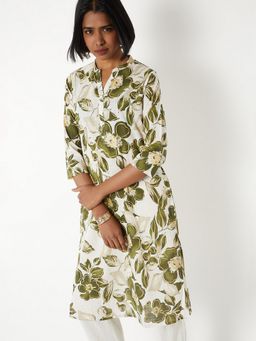 max - Women Floral Print Green Straight Kurta