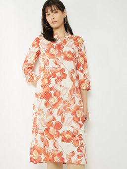 max - Women Floral Print Orange Straight Kurta