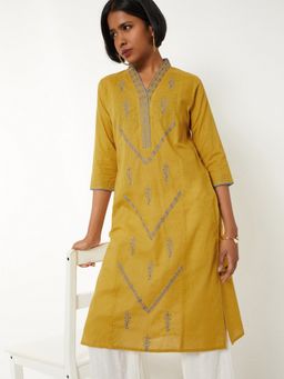max - Yellow Women Embroidered Straight Kurta
