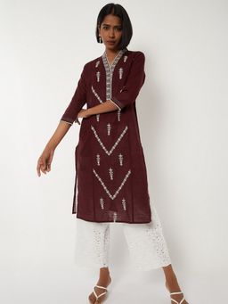 max - Purple Women Embroidered Straight Kurta